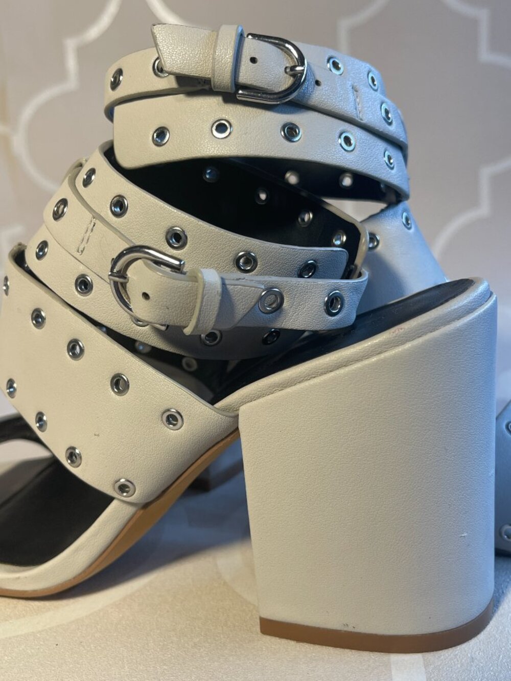 Rebecca Minkoff Carter Strappy Block Heel Sandals – White Leather